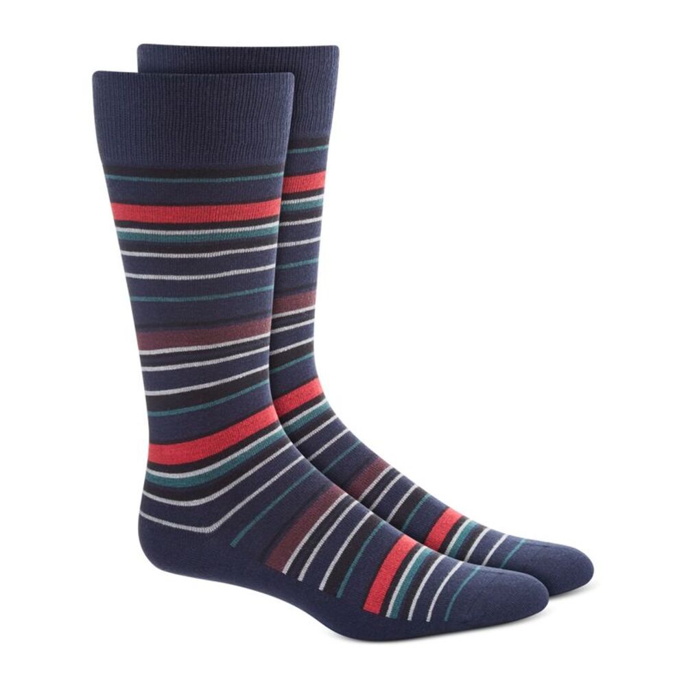 ALFANI Mens Navy Rayon Striped Moisture Wicking Casual Crew Socks 7-12